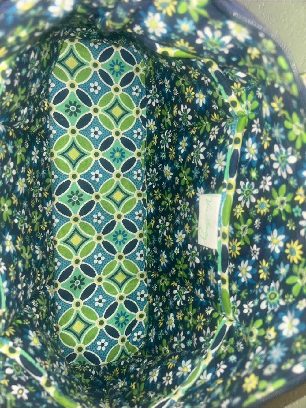 Vera Bradley Quilted Floral Pattern Tote Bag in Green and Blue